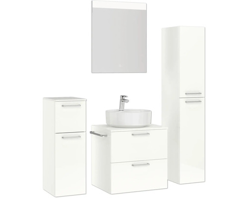 Badezimmermöbelset mit Waschtisch, Waschbecken, Spiegelschrank und Hochschrank
