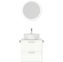 Badmöbel-Set NOBILIA Modern BxHxT 60 x 169,1 x 49 cm Frontfarbe weiß hochglanz mit Spiegel rund mit LED-Beleuchtung Griff chrom matt 611