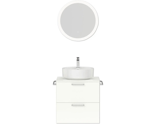 Badmöbel-Set NOBILIA Modern BxHxT 60 x 169,1 x 49 cm Frontfarbe weiß hochglanz mit Spiegel rund mit LED-Beleuchtung Griff chrom matt 611