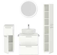 Badmöbel-Set NOBILIA Modern BxHxT 140 x 169,1 x 49 cm Frontfarbe weiß hochglanz mit Spiegel rund mit LED-Beleuchtung Unterschrank Midischrank Griff chrom matt 635