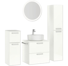 Badmöbel-Set NOBILIA Modern BxHxT 140 x 169,1 x 49 cm Frontfarbe weiß hochglanz mit Spiegel rund mit LED-Beleuchtung Unterschrank Midischrank Griff chrom matt 635