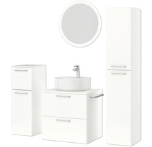 Badmöbel-Set NOBILIA Modern BxHxT 140 x 169,1 x 49 cm Frontfarbe weiß hochglanz mit Spiegel rund mit LED-Beleuchtung Unterschrank Midischrank Griff chrom matt 635