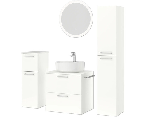 Ensemble de salle de bains avec meuble-lavabo, vasque à poser, armoire de toilette et armoire haute