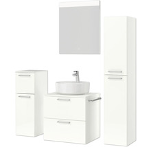 Badmöbel-Set NOBILIA Modern BxHxT 140 x 169,1 x 49 cm Frontfarbe weiß hochglanz mit Spiegel mit LED-Beleuchtung Unterschrank Midischrank Griff chrom matt 619