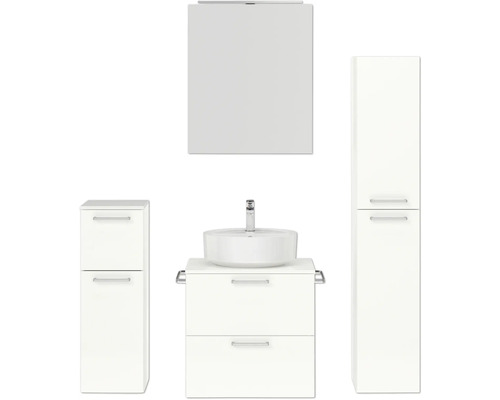 Ensemble de meubles de salle de bains NOBILIA Modern lxhxp 140 x 169,1 x 49 cm couleur de façade blanc haute brillance avec armoire de toilette à éclairage LED meuble bas armoire midi poignée chrome mat 627