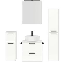 Badmöbel-Set NOBILIA Modern BxHxT 140 x 169,1 x 49 cm Frontfarbe weiß hochglanz mit Spiegelschrank mit LED-Beleuchtung Unterschrank Midischrank Griff schwarz 626