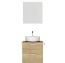 Badmöbel-Set NOBILIA Modern BxHxT 60 x 169,1 x 49 cm Frontfarbe eiche hell mit Spiegel eckig mit LED-Beleuchtung Griff chrom matt 599