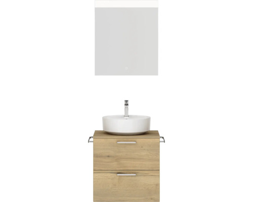 Ensemble de meubles de salle de bains NOBILIA Modern lxhxp 60 x 169,1 x 49 cm couleur de façade chêne clair avec miroir rectangulaire à éclairage LED poignée chrome mat 599