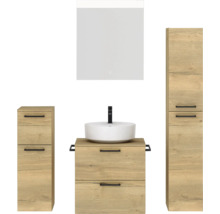 Badmöbel-Set NOBILIA Modern BxHxT 140 x 169,1 x 49 cm Frontfarbe eiche hell mit Spiegel mit LED-Beleuchtung Unterschrank Midischrank Griff schwarz 622