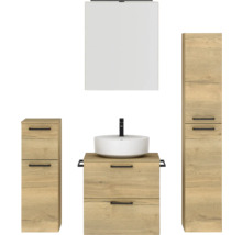 Badmöbel-Set NOBILIA Modern BxHxT 140 x 169,1 x 49 cm Frontfarbe eiche hell mit Spiegelschrank mit LED-Beleuchtung Unterschrank Midischrank Griff schwarz 630