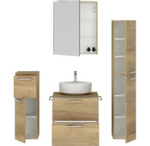 Badmöbel-Set NOBILIA Modern BxHxT 140 x 169,1 x 49 cm Frontfarbe eiche hell mit Spiegelschrank mit LED-Beleuchtung Unterschrank Midischrank Griff chrom matt 631