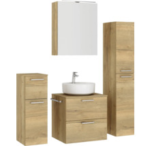 Badmöbel-Set NOBILIA Modern BxHxT 140 x 169,1 x 49 cm Frontfarbe eiche hell mit Spiegelschrank mit LED-Beleuchtung Unterschrank Midischrank Griff chrom matt 631