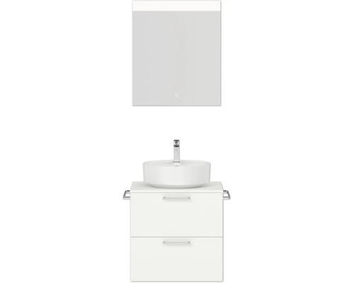 Ensemble de meubles de salle de bains NOBILIA Modern lxhxp 60 x 169,1 x 49 cm couleur de façade blanc avec armoire de toilette à éclairage LED poignée chrome mat 601