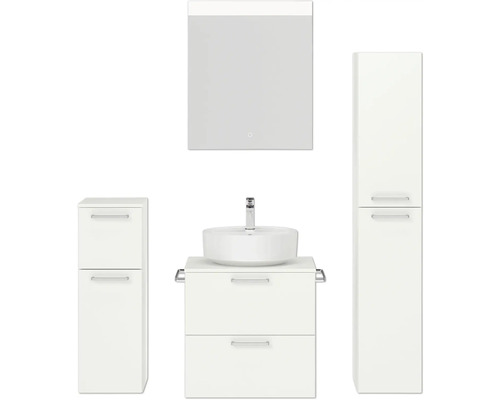 Badmöbel-Set NOBILIA Modern BxHxT 140 x 169,1 x 49 cm Frontfarbe weiß mit Spiegel mit LED-Beleuchtung Unterschrank Midischrank Griff chrom matt 617