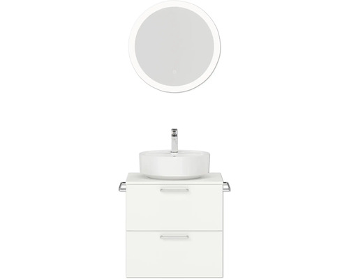 Ensemble de meubles de salle de bains NOBILIA Modern lxhxp 60 x 169,1 x 49 cm couleur de façade blanc avec miroir rond à éclairage LED poignée chrome mat 609