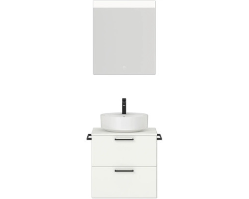 Badmöbel-Set NOBILIA Modern BxHxT 60 x 169,1 x 49 cm Frontfarbe weiß mit Spiegel eckig mit LED-Beleuchtung Griff schwarz 592