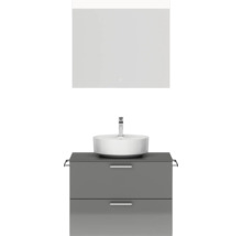 Badmöbel-Set NOBILIA Modern BxHxT 80 x 169,1 x 49 cm Frontfarbe grau hochglanz mit Spiegel eckig mit LED-Beleuchtung Griff chrom matt 653