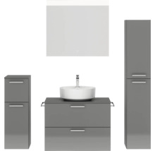 Badmöbel-Set NOBILIA Modern BxHxT 160 x 169,1 x 49 cm Frontfarbe grau hochglanz mit Spiegel mit LED-Beleuchtung Unterschrank Midischrank Griff chrom matt 677
