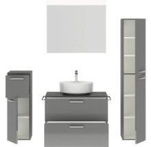 Badmöbel-Set NOBILIA Modern BxHxT 160 x 169,1 x 49 cm Frontfarbe grau hochglanz mit Spiegel mit LED-Beleuchtung Unterschrank Midischrank Griff chrom matt 677