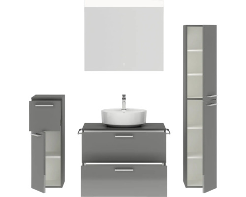 Badmöbelset mit Waschtisch, Spiegel und Schränken