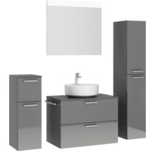 Badmöbel-Set NOBILIA Modern BxHxT 160 x 169,1 x 49 cm Frontfarbe grau hochglanz mit Spiegel mit LED-Beleuchtung Unterschrank Midischrank Griff chrom matt 677