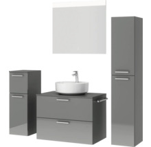Badmöbel-Set NOBILIA Modern BxHxT 160 x 169,1 x 49 cm Frontfarbe grau hochglanz mit Spiegel mit LED-Beleuchtung Unterschrank Midischrank Griff chrom matt 677
