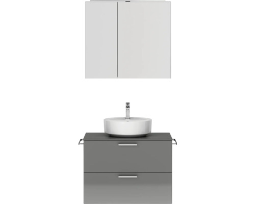 Ensemble de meubles de salle de bains NOBILIA Modern lxhxp 80 x 169,1 x 49 cm couleur de façade gris haute brillance avec armoire de toilette à éclairage LED poignée chrome mat 661