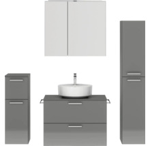 Badmöbel-Set NOBILIA Modern BxHxT 160 x 169,1 x 49 cm Frontfarbe grau hochglanz mit Spiegelschrank mit LED-Beleuchtung Unterschrank Midischrank Griff chrom matt 685