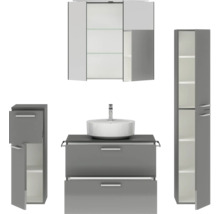 Badmöbel-Set NOBILIA Modern BxHxT 160 x 169,1 x 49 cm Frontfarbe grau hochglanz mit Spiegelschrank mit LED-Beleuchtung Unterschrank Midischrank Griff chrom matt 685