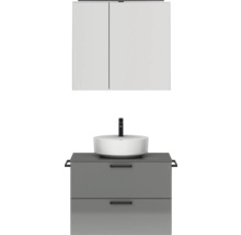 Badmöbel-Set NOBILIA Modern BxHxT 80 x 169,1 x 49 cm Frontfarbe grau hochglanz mit Spiegelschrank mit LED-Beleuchtung Griff schwarz 660
