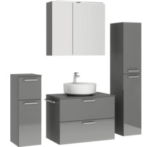 Badmöbel-Set NOBILIA Modern BxHxT 160 x 169,1 x 49 cm Frontfarbe grau hochglanz mit Spiegelschrank mit LED-Beleuchtung Unterschrank Midischrank Griff chrom matt 685