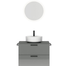 Badmöbel-Set NOBILIA Modern BxHxT 80 x 169,1 x 49 cm Frontfarbe grau hochglanz mit Spiegel rund mit LED-Beleuchtung Griff schwarz 668