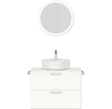 Badmöbel-Set NOBILIA Modern BxHxT 80 x 169,1 x 49 cm Frontfarbe weiß hochglanz mit Spiegel rund mit LED-Beleuchtung Griff chrom matt 667