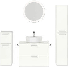 Badmöbel-Set NOBILIA Modern BxHxT 160 x 169,1 x 49 cm Frontfarbe weiß hochglanz mit Spiegel rund mit LED-Beleuchtung Unterschrank Midischrank Griff chrom matt 691