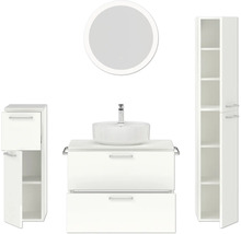 Badmöbel-Set NOBILIA Modern BxHxT 160 x 169,1 x 49 cm Frontfarbe weiß hochglanz mit Spiegel rund mit LED-Beleuchtung Unterschrank Midischrank Griff chrom matt 691