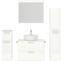 Badmöbel-Set NOBILIA Modern BxHxT 160 x 169,1 x 49 cm Frontfarbe weiß hochglanz mit Spiegel mit LED-Beleuchtung Unterschrank Midischrank Griff chrom matt 675