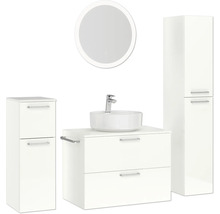 Badmöbel-Set NOBILIA Modern BxHxT 160 x 169,1 x 49 cm Frontfarbe weiß hochglanz mit Spiegel rund mit LED-Beleuchtung Unterschrank Midischrank Griff chrom matt 691