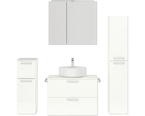 Ensemble de meubles de salle de bains NOBILIA Modern lxhxp 160 x 169,1 x 49 cm couleur de façade blanc haute brillance avec armoire de toilette à éclairage LED meuble bas armoire midi poignée chrome mat 683