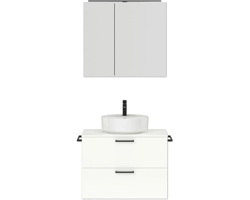 Badmöbel-Set NOBILIA Modern BxHxT 80 x 169,1 x 49 cm Frontfarbe weiß hochglanz mit Spiegelschrank mit LED-Beleuchtung Griff schwarz 658