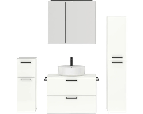 Ensemble de meubles de salle de bains NOBILIA Modern lxhxp 160 x 169,1 x 49 cm couleur de façade blanc haute brillance avec armoire de toilette à éclairage LED meuble bas armoire midi poignée noir 682