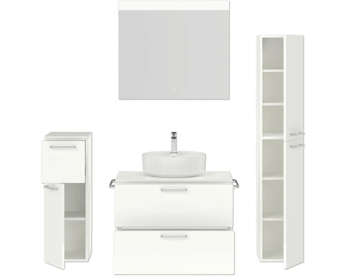 Badezimmer-Set mit Waschtisch, Waschbecken, Spiegelschrank und Hochschrank