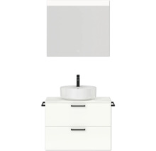 Badmöbel-Set NOBILIA Modern BxHxT 80 x 169,1 x 49 cm Frontfarbe weiß hochglanz mit Spiegel eckig mit LED-Beleuchtung Griff schwarz 650