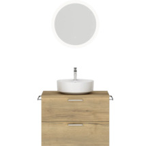 Badmöbel-Set NOBILIA Modern BxHxT 80 x 169,1 x 49 cm Frontfarbe eiche hell mit Spiegel rund mit LED-Beleuchtung Griff chrom 671