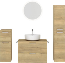 Badmöbel-Set NOBILIA Modern BxHxT 160 x 169,1 x 49 cm Frontfarbe eiche hell mit Spiegel rund mit LED-Beleuchtung Unterschrank Midischrank Griff chrom matt 695