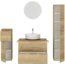 Badmöbel-Set NOBILIA Modern BxHxT 160 x 169,1 x 49 cm Frontfarbe eiche hell mit Spiegel rund mit LED-Beleuchtung Unterschrank Midischrank Griff chrom matt 695