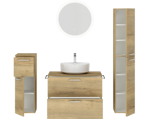 Badezimmergarnitur mit Waschtisch, Spiegelschrank und Hochschrank