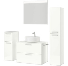 Badmöbel-Set NOBILIA Modern BxHxT 160 x 169,1 x 49 cm Frontfarbe weiß hochglanz mit Spiegel mit LED-Beleuchtung Unterschrank Midischrank Griff chrom matt 675