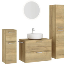 Badmöbel-Set NOBILIA Modern BxHxT 160 x 169,1 x 49 cm Frontfarbe eiche hell mit Spiegel rund mit LED-Beleuchtung Unterschrank Midischrank Griff chrom matt 695
