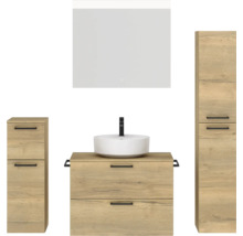 Badmöbel-Set NOBILIA Modern BxHxT 160 x 169,1 x 49 cm Frontfarbe eiche hell mit Spiegel mit LED-Beleuchtung Unterschrank Midischrank Griff schwarz 678