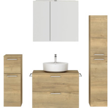 Badmöbel-Set NOBILIA Modern BxHxT 160 x 169,1 x 49 cm Frontfarbe eiche hell mit Spiegelschrank mit LED-Beleuchtung Unterschrank Midischrank Griff chrom matt 687